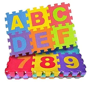 ToysBuddy 36 Pieces Mini Puzzle Foam Mat for Kids, Interlocking Learning Alphabet and Number Mat for Kids, Multicolor