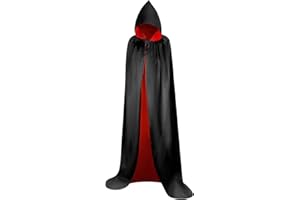 Myir JUN Cape à Capuche Noir Rouge, Deguisement Halloween Adulte Enfant Réversible Costume Halloween Femme Homme Sorcière Vampire (L)