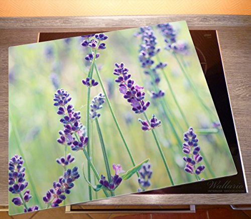 Wallario Herdabdeckplatte / Spitzschutz aus Glas, 1-teilig, 60x52cm, für Ceran- und Induktionsherde, Lila Blumenfreude – Violette Pflanzen auf der Wiese - 2