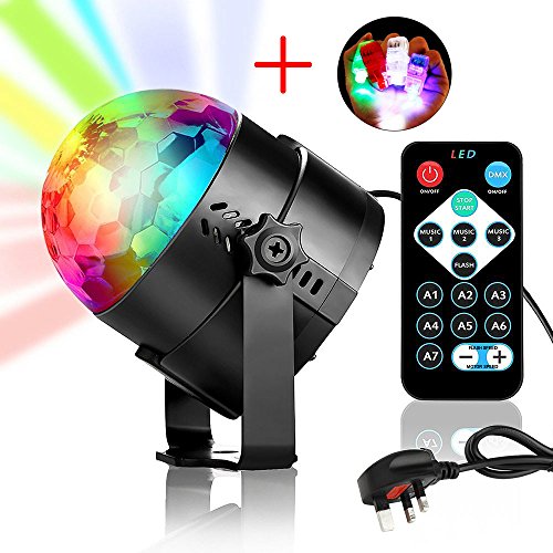Mini LED Disco Lights, YANX 3W RGB Stage Light Rotating Strobe Light Sound Activated DJ Lights Crystal Magic Disco Ball Light Party Lights with Remote Control and 4-color Finger Light Toy