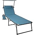 HOMECALL Aluminium Sun-Lounger with 2x1 Textilene Padding, Quick-Dry Foam, Pocket, and Sun Shade, XXL (200 x 70 cm) - Blue