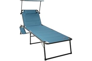 MEERWEH HOMECALL - Tumbona con parasol, de aluminio, acolchado de textileno 2 x 1, bolsillo lateral, espuma de secado rápido, talla XXL (200 x 70 cm), color azul