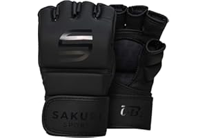 SAKURI MMA Gloves, Sparring Grappling Martial Arts Training, Maya Hide Leather, Men Women Black Cage Fighting Combat Mitts, MMA, Muay Thai, Kickboxing, Boxing