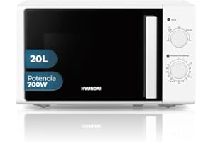 Hyundai Microondas 20 Litros Básico Blanco HMW2701. 700W, 5 Programas, Modo Descongelación, Revestimiento Interior, Fácil Limpieza, Temporizador 35min.