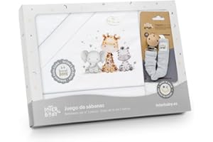 mibebestore Sabanas 100% Algodón Cuna 60X120 - Modelo 01 Color Blanco/Gris- (Bajera+encimera+Funda Almohada) - Ideales para Verano. Hechas en España
