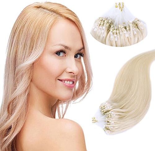 Yotty 100% Remy Human Hair Extensions Micro Ring Loop Bead Tipped Hair 1g/s (18''100Gram100S, Platinum Blonde)