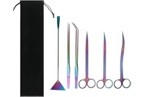 DONGKER Kit Strumenti per Acquario,4 in 1/5 in 1/6 in 1 Attrezzi per Piante Acquatiche in Acciaio Inossidabile con Pinzette Forbici Spatola per Acquari