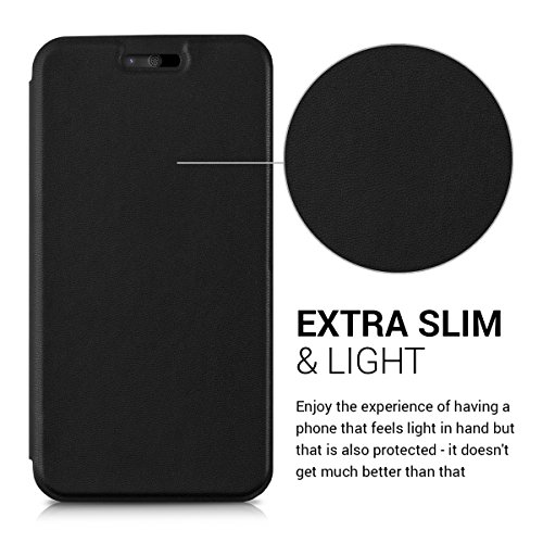 kwmobile Cover per Wiko Rainbow Jam - Custodia protettiva apribile a libro Case stile flip in nero