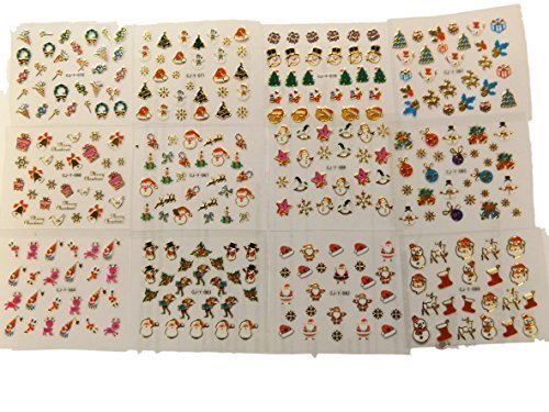 Fantastic Offer: 12 x small sheets of 3D nail art, Christmas & New Year Designs Tips Stickers False Nail Manicure Decals Gems Glitter Toe wraps, body art, various designs - by Fat-catz-copy-catz (Christmas #1 Nail Stickers)