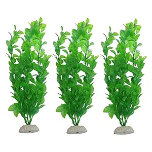 WAF Aquarium Fish Tank Green Plastic Artificial Plants 10. 6 inch High Set of 3Pcs