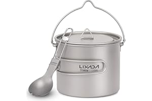 Lixada - Tarro de 750/900/1100 ml de Titanio Ligero con Cuchara Plegable para Camping al Aire Libre, Senderismo, Picnic, Senderismo