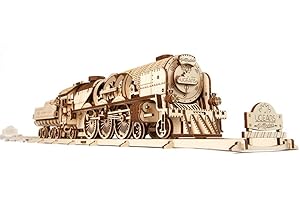 Ugears Lokomotywa Parowa Puzzle 3D, Jasnobrązowy, 538 Elementów