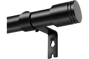 USFOOK Black Curtain Poles for Eyelet Curtains 80 to 218 cm, Modern Metal Curtain Pole for Windows, 25 mm Adjustable Drapery Rod with Cylindrical Ends