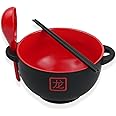 Large Ramen Bowls with Chopsticks and Spoons - Japanese Ramen Bowl Set for Rice, Pho Noodles, Instant Udon Noodles, Miso Soup, Thai Curry - Red Dragon Ceramic Bowl Kitchen Set for Asian Dishes (42 oz)