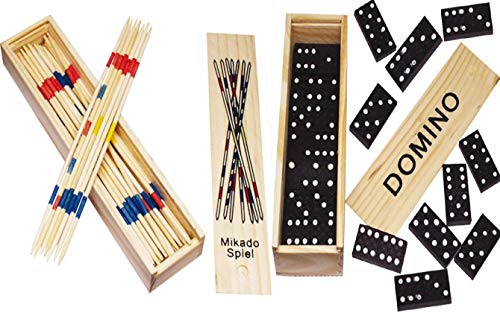 Domino Holzspielzeug mit 28 Dominosteinen (2er Set Domino + Mikado)