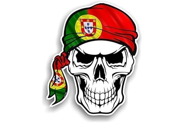 Crâne avec Tête Bandana Design avec Portugal Portugais Drapeau Pays Nouveauté Vinyle Autocollant Voiture 100x120mm