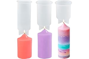 Tuxuzal Lot de 3 Moules à Bougies Silicone 3D pour Bougie - Cylindrique - Réutilisables - Facile à Utiliser - Artisanat en Résine DIY