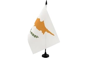 AZ FLAG Cyprus Table Flag 5'' x 8'' - Cypriot Office Decoration 100% Polyester 21 x 14 cm - Mini Desk Flag with Pole and Black Plastic Base