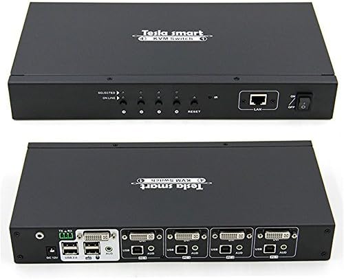 Telsa Rack Mount DVI KVM Switch 4x1 with support 4k IP Control USB2.0 Devices