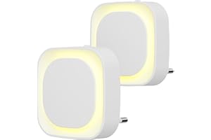 YUNLEX 2 Pcs Veilleuse LED Automatique, Lampe de Nuit à Capteur Crépusculaire, 3 niveaux de luminosité Dimmmable Veilleuse Enfant avec Prise, pour Couloir, cuisine, salle de bains (Jaune doré)