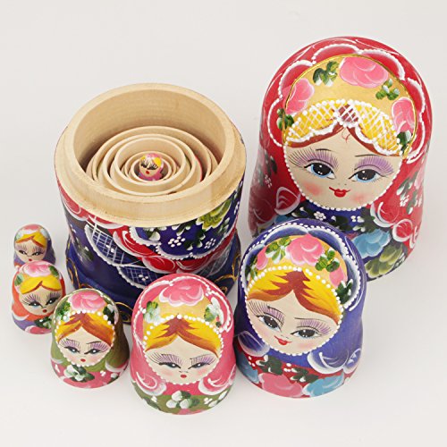 NuoYa005 Beautiful Set of 7 Cutie Nesting Dolls Matryoshka Madness Russian Doll Wooden Wishing Dolls Toy by safeinu - 3