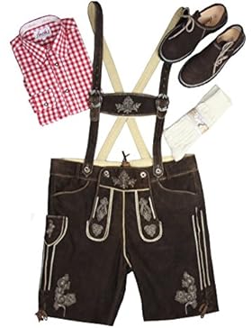 Fuchs Trachtenset kurz Gr. 58 komplett Ziegenvelour dunkelbraun braun & Schuhe Herren