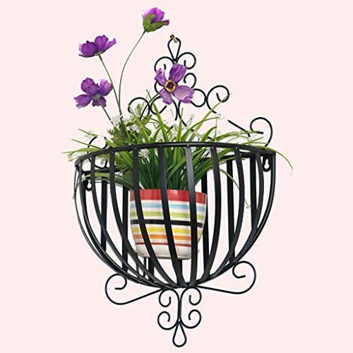 QHD European-style Wrought-iron Wall Hanging Semicircular Wall Flower Basket Balcony Outdoor ( Color : Black )