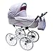 Produktbild Klassische tiefe Kinderwagen aus Korbweide weiß-rosa Schaum Räder 16 Zoll