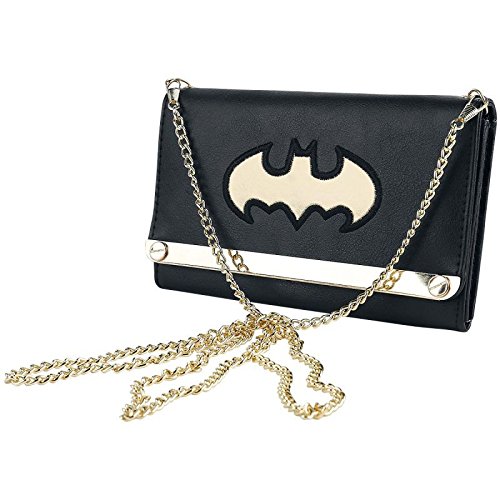 Batman-Geldbrse-fr-Damen-mit-Retro-Logo-und-Kette-schwarz