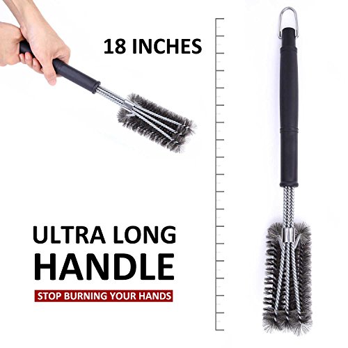 3 in 1 BBQ Grillbürste,PULNDA 18″ Grillbürste Barbecue Brush und Einen Reinigungsbürste Scraper Remover Reiniger – 360° Reinigung Edelstahl Bürstenborsten , Freien und Camping Grillbürste Barbecue Reiniger für Weber,Outdoorchef, Holzkohlegrill, Gasgrill(2 PCS) - 3