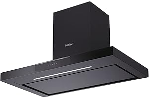 Haier I-Clean Series 4 HATS9DCS56B- Campana extractora 90cm, Potencia 746 m3/h, Motor 170W, 4 Velocidades, Silenciosa 48 db, Filtros carbono y Antigrasa, Luz LED, Cristal Negro