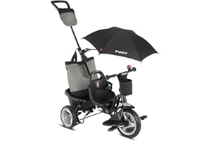 PUKY CEETY Comfort | Komfortables und sicheres Dreirad | Teleskop-Schiebestange | für Kinder ab 1,5 Jahren | mit Fußstütze | Schwarz