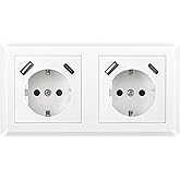 Sasudose USB Socket QC 3.0 With Double Socket and C PD 18W Schuko Flush-Mount Socket Wall Socket For Home, Office, Hotel