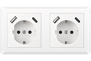 USB Enchufe, Kaifire Doble Enchufe de pared con USB y Tipo C Tomas de Corriente con Conectores usb Cargador para Smartphone Tableta