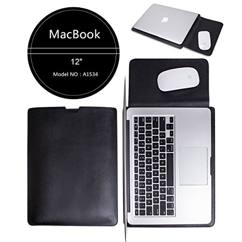 WALNEW Schlanke Leder New MacBook Air 12 Zoll Hülle, MacBook Schutzhülle, Hülle, Case, Cover, New MacBook Air 12 Zoll Hülle mit Handgriff, geschütztes Inneres und externes Mousepad - 2