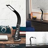 WILIT® U2 5W edle und moderne LED Schreibtischlampe in Lederoptik mit integriertem Wecker, Kalender, Uhrzeit und Temperaturanzeige, in 3 Helligkeitsstufen verstellbar, schwarz - 2