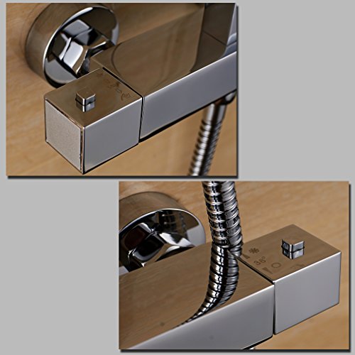 Auralum® Duschset mit Thermostat und Höhenverstellbar ca. 82 bis 122cm Kopfbrause 20x20cm Inkl. Handbrause + Kopfbrause - 8