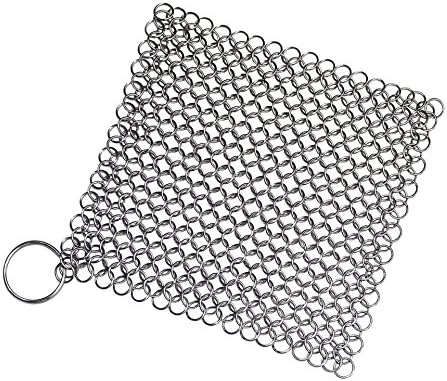 Cast Iron Cleaner, UMWON Stainless steel brush cloth brush net Stainless Steel 316L Chainmail Scrubber for Cast Iron Pan Pre-Seasoned Pan Dutch Ovens Waffle Iron Pans Scraper Cast Iron Grill Scraper S
