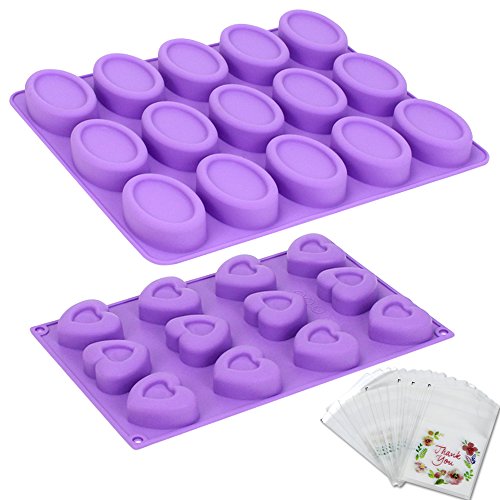 Tomnk Silikon Seifenform Kuchenform 15 Hohlraum (Oval) oder 12 Hohlraum (Herzform) für Handgefertigt DIY , 100 Taschen kostenlos