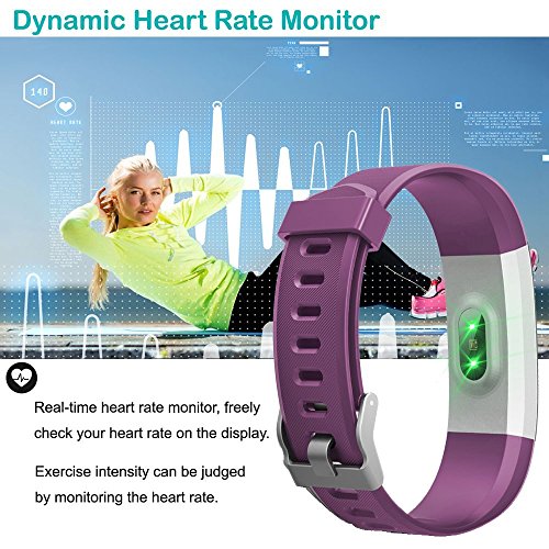 Pulsera Actividad Pulsera Inteligente con GPS, IP67 Impermeable Pulsera Móvil Monitor de Ritmo Cardíaco, Sueño, Control de Musica y Cámara, Reloj Inteligente para iOS y Android Purpura