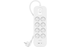 ‎BELKIN Belkin Listwa zasilająca z 8 gniazdami z ochroną przed przepięciem, montaż ścienny, 8 gniazd, kabel sieciowy 2 m, zielony wskaźnik świetlny, złącze USB-C i USB-A z USB-C PD do szybkiego ładowania;