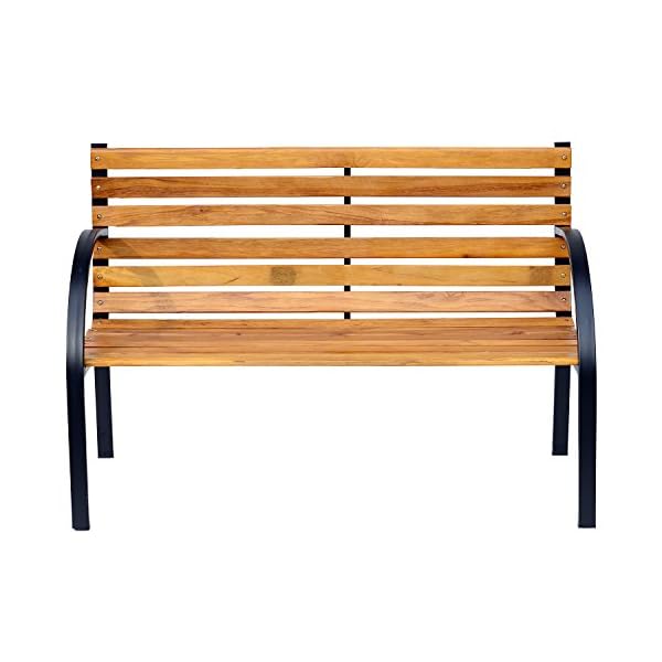 Outsunny Gartenbank Sitzbank Parkbank 2-Sitzer Garten Stahl+Kiefernholz Natur B122 x T60 x H83 cm – Bild 4