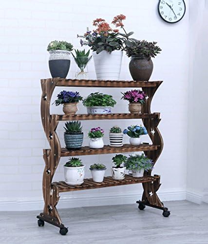 ZENGAI Wood Flower pot rack Multilayer Plant shelves pulley Potted plants Display stand, 2 colors, 6 sizes ( Color : Carbon , Size : 88*98cm )