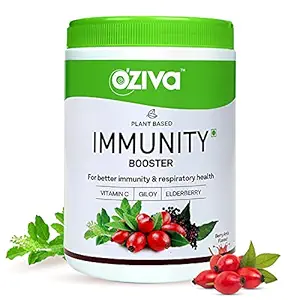 OZiva Plant Based Immunity Booster Powder(Plant Vitamin C With Giloy, Elderberry, Acerola Cherry, Rosehip, Acai Berry Extracts) For Better Immunity & Respiratory Health, 250g,Green