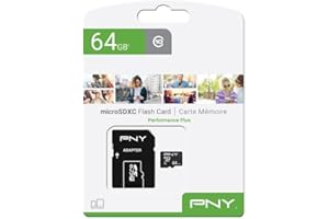 PNY Performance Plus Carte Mémoire microSDXC 64 Go, Classe 10 + Adaptateur SD