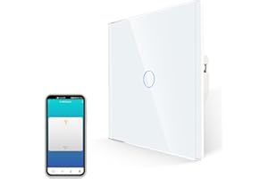 JIMEIDA Smart Touch Light Switch, No Neutral Required, Alexa Switch Work with Google Home, Timer, Multi-Way Control by Smart Life APP, White Screwless Glass Plate and LED Backlight, 1 Gang
