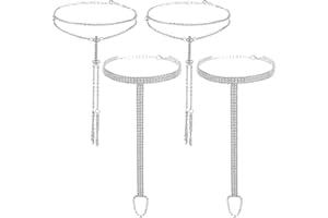 CABODYALS 4Pcs 2 Styles Barefoot Sandals Anklet Chain Foot Jewellery Womens Alloy Boho Silver Rhinestone Crystal Summer Beach Anklets Bracelet with Toe Ring for Women Wedding Party Accessories