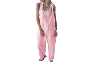 Onsoyours Damen Retro Latzhose Sommerhose Jumpsuits Playsuit Bib Hose Leinen Casual Loose Overall Lange Wide Leg Hosen