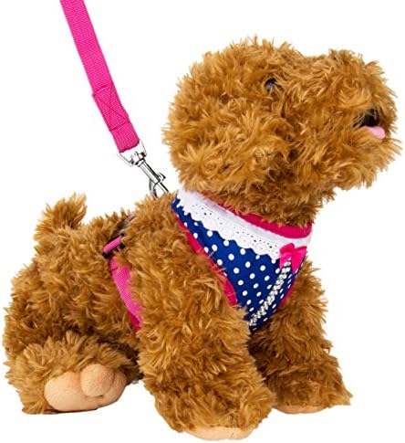 CueCue Pet Studded Polka Dot Choke Free Harness with Leash, Small, Pink/Blue