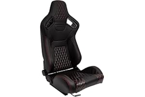 AUTO-STYLE Sedile Sportivo 'AK' - Finta pelle Nero + Cucitura Rossa - reclinabile doppia regolazione - incl. Slitte